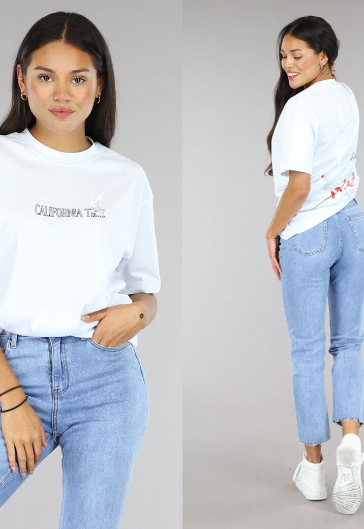 Wit Oversized T-Shirt met Duif Print