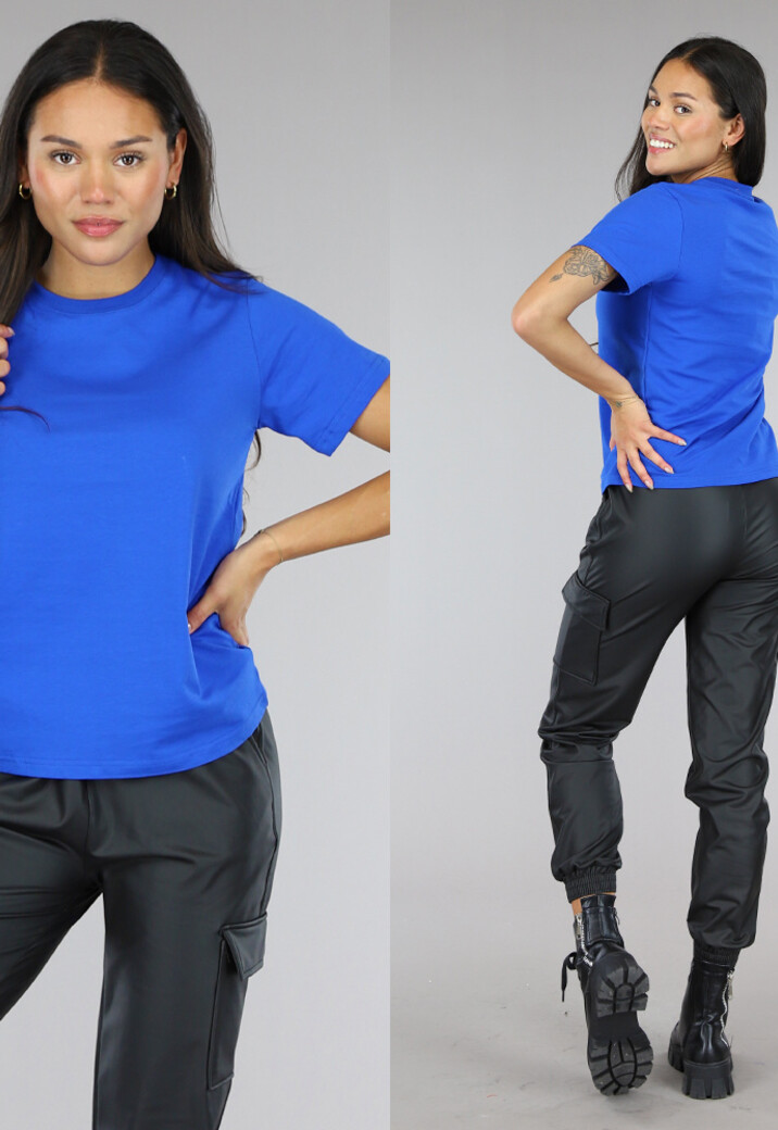 Blauw Basic T-Shirt met Lichte Stretch