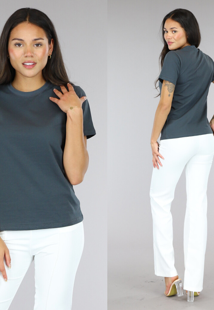Grijs Basic T-Shirt met Lichte Stretch