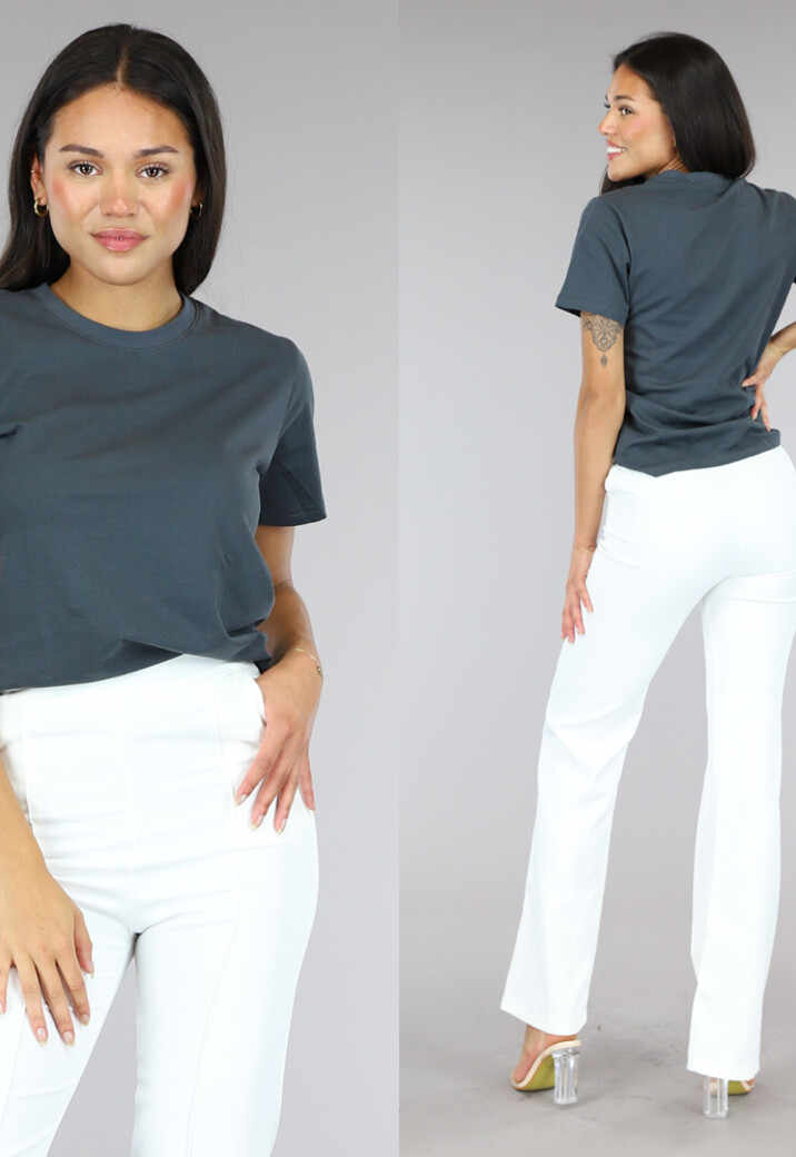 Grijs Basic T-Shirt met Lichte Stretch