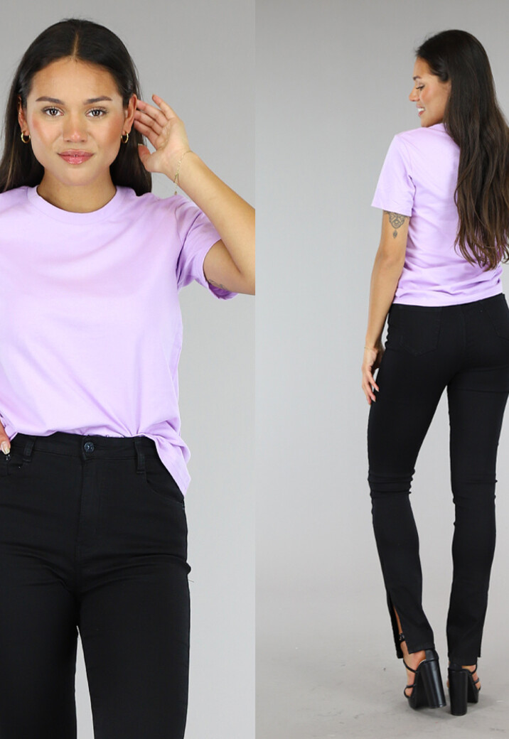 Lila Basic T-Shirt met Lichte Stretch