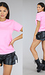 Roze Basic T-Shirt met Lichte Stretch