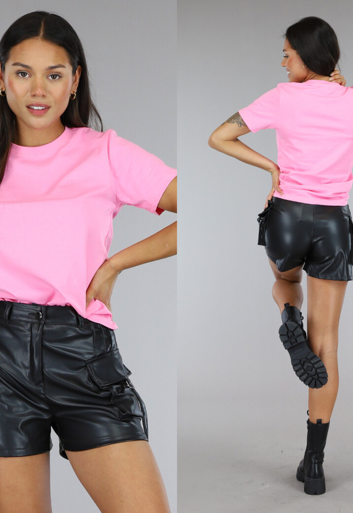 Roze Basic T-Shirt met Lichte Stretch