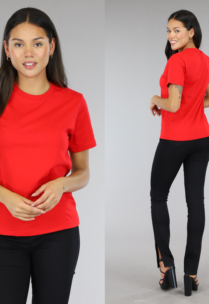 Rood Basic T-Shirt met Lichte Stretch