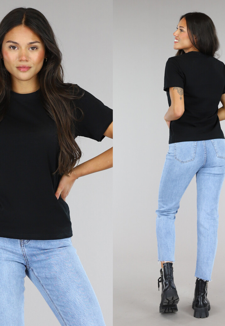 Zwart Basic T-Shirt met Lichte Stretch