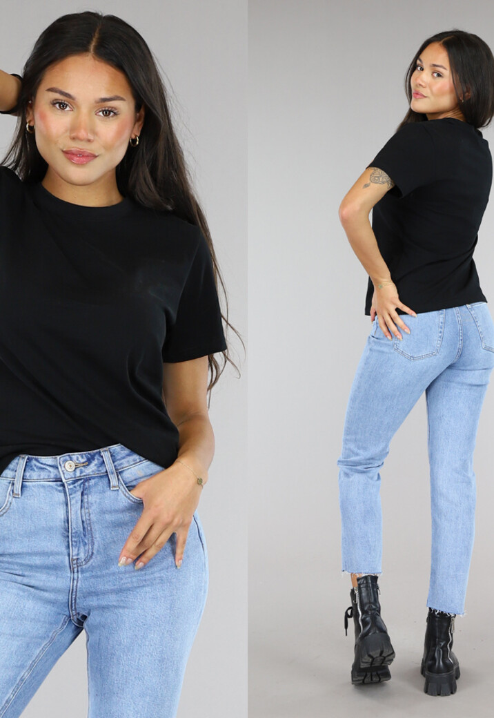 Zwart Basic T-Shirt met Lichte Stretch
