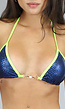 Navy Croco Print Bikinitopje met Neon Gele Straps