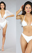Witte Bikini Set met Playsuit met Diepe Decolleté