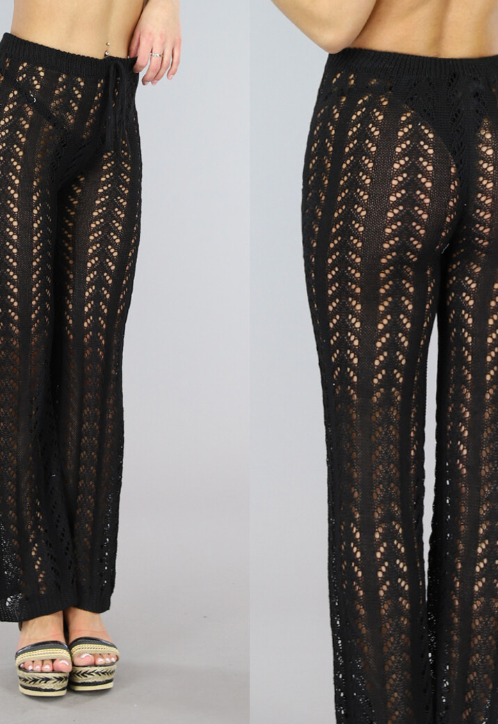 Zwarte Gehaakte Cover Up Broek met Touwtjes