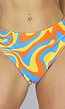 Oranje/Blauw Wavy Print High Cut Bikinibroekje