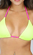 Neon Gele Ribstof Triangel Bikinitop met Neon Roze Straps