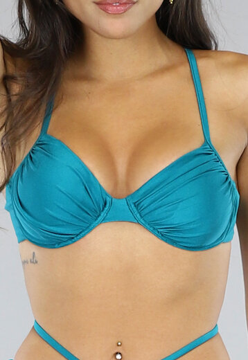 SALE80 Turquoise Geplooide Beugel Bikinitop