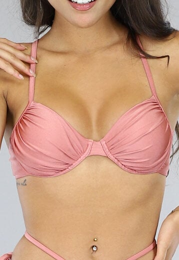 SALE80 Oudroze Geplooide Beugel Bikinitop