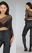 Zwarte Asymmetrische See-Through Top met Glitters