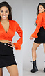 Oranje Satin Crop Top met Veertjes