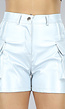 Metallic Zilveren Lederlook Cargo Short met Hoge Taille