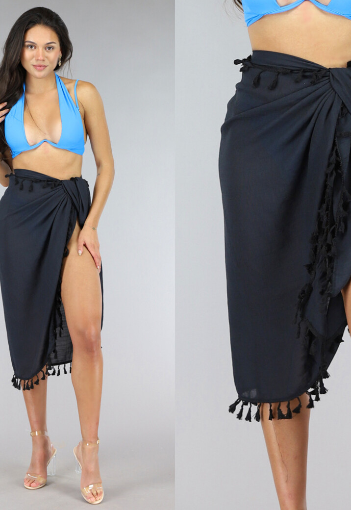 Franje Sarong in Zwart van Linnenlook