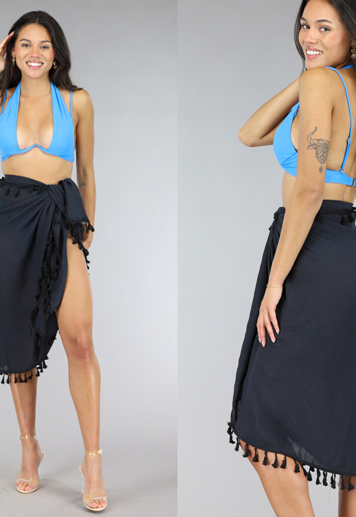 Franje Sarong in Zwart van Linnenlook