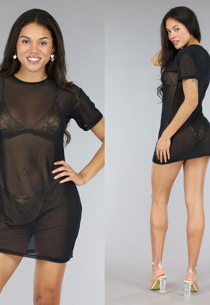 Sexy Zwart See-Through Cover-up T-Shirt