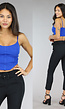 Blauwe Geribde Crop Top met Knoopjes