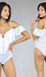 Witte Off-Shoulder Ruffle Bodysuit met Mesh Lijfje