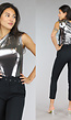Zilveren Holografische Metallic One Shoulder Bodysuit