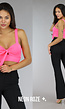 Neon Roze Crop Top met Strikje