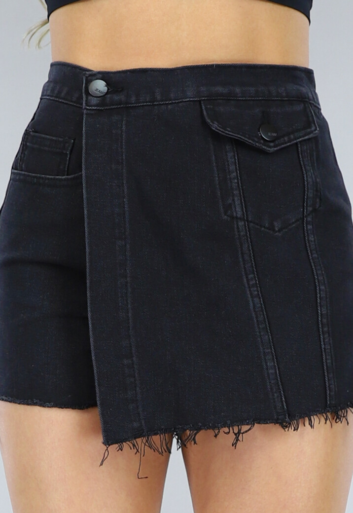 Zwarte Denim Skort met Zak