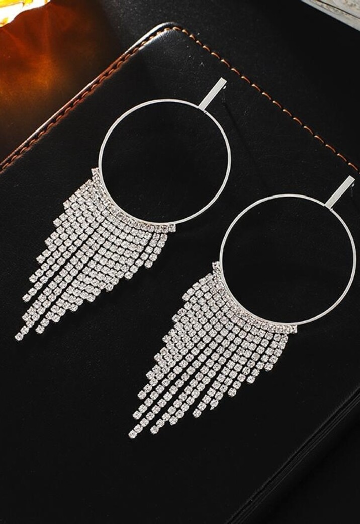 Ronde Zilveren Oorbellen met Strass Waterval