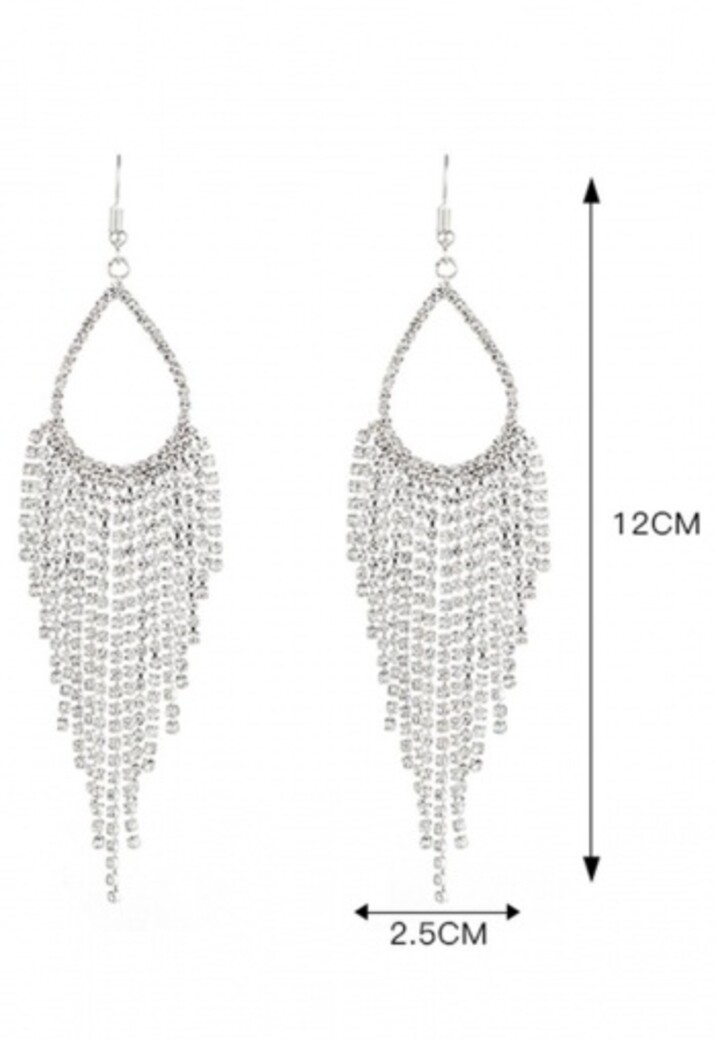 Zilveren Druppel Oorbellen met Strass