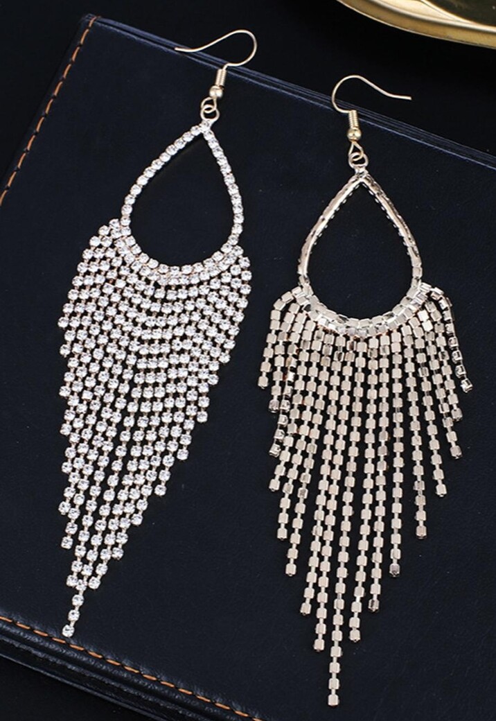 Zilveren Druppel Oorbellen met Strass