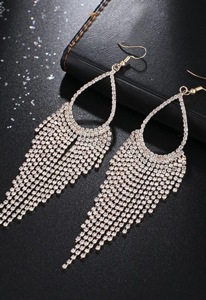 Gouden Druppel Oorbellen met Strass