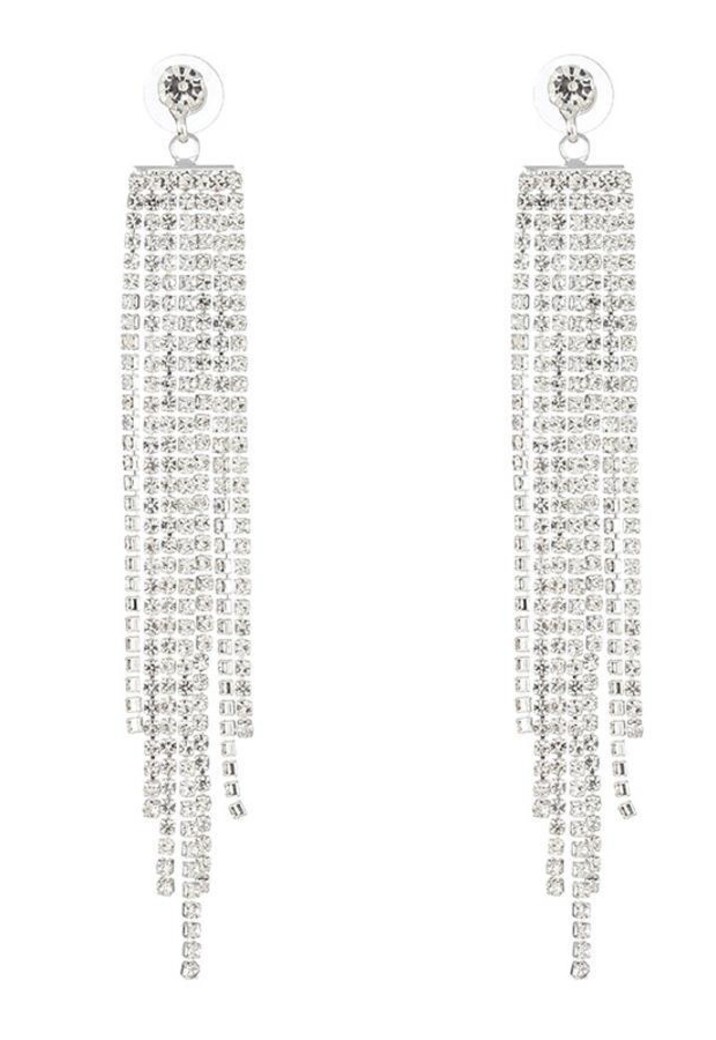 Zilveren Waterval Oorbellen met Strass