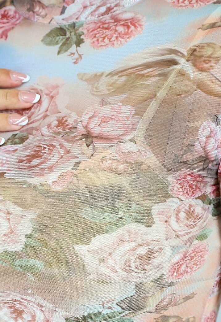 Roze Mesh Jurkje met Rozen Print