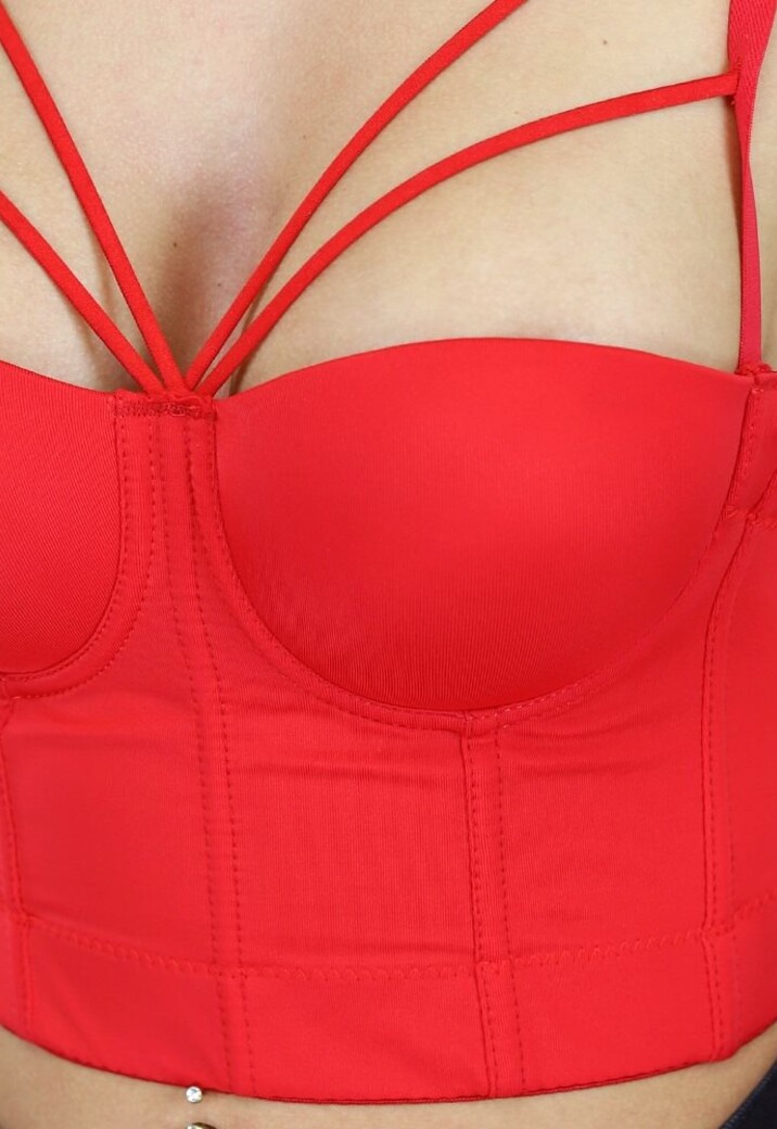 Strappy Rode Sexy Bustier met Cups