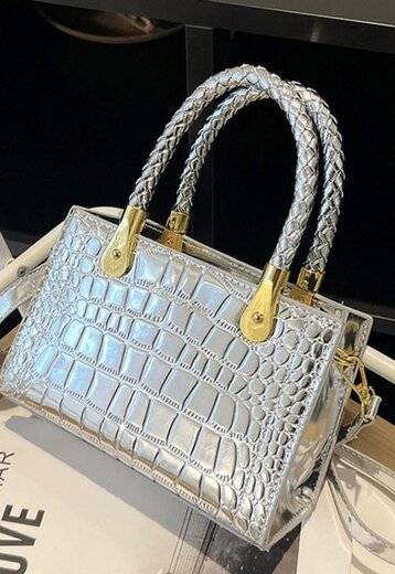 OP=OP! Kleine Zilveren Metallic Croco Tas