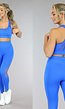 Blauwe Tweedelige Sport Set met Fishnet Details