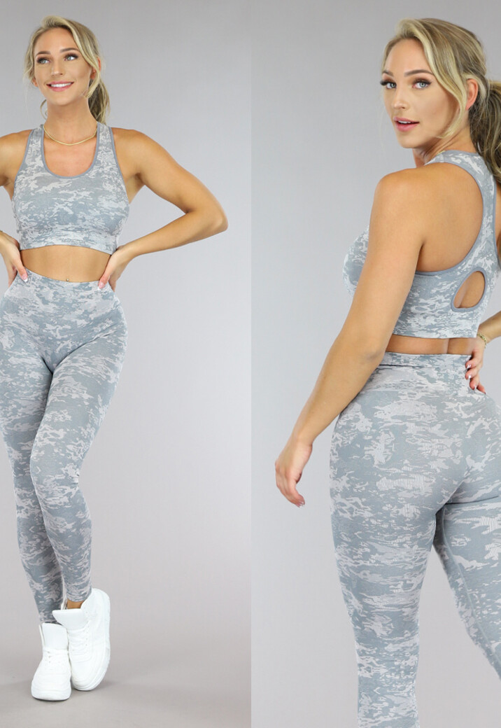 Grijze Camouflage Driedelige Sportset