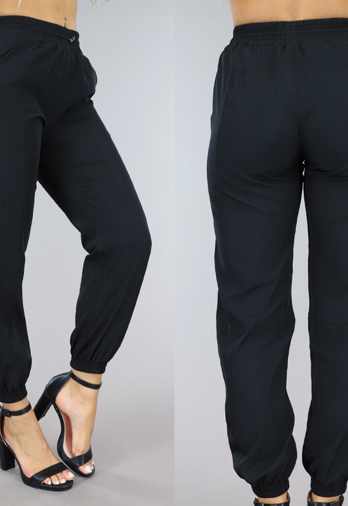 Zwarte Parachute Jogger met Aantrekkoord