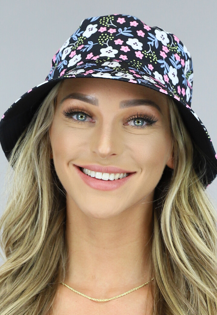 Zwarte Bloemen Bucket Hat