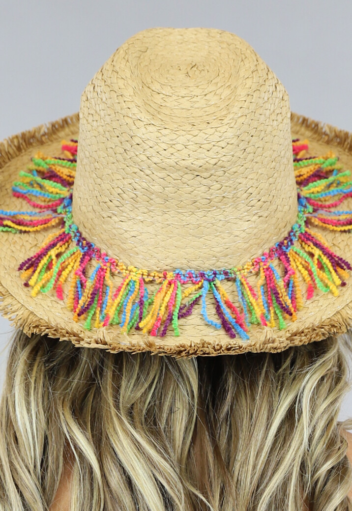 Khaki Hoed met Multicolor Fringe