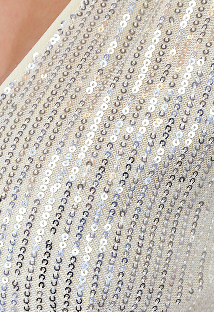 Gouden Pailletten Overslag Jurk met Knoopdetail