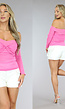 Roze Off-Shoulder Top met Geplooid Detail