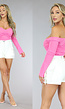 Roze Off-Shoulder Top met Geplooid Detail