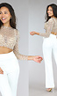 Gouden Longsleeve Mesh Top met Parels