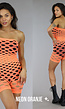 Neon Oranje Strapless Fishnet Playsuit met Glitters