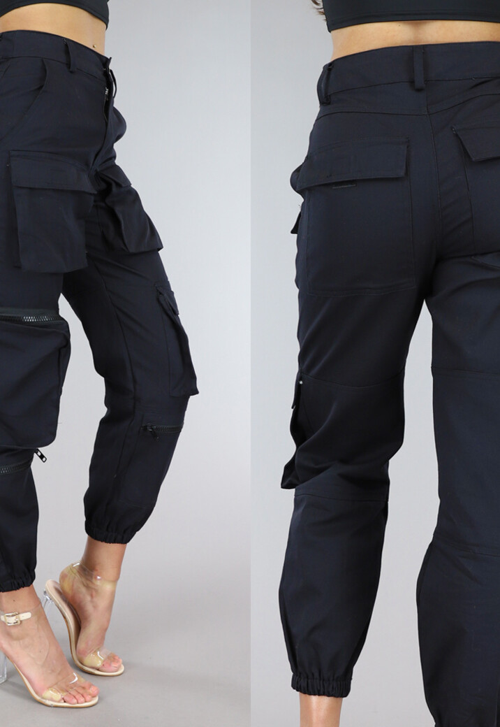 Zwarte Cargo Broek met Zakken