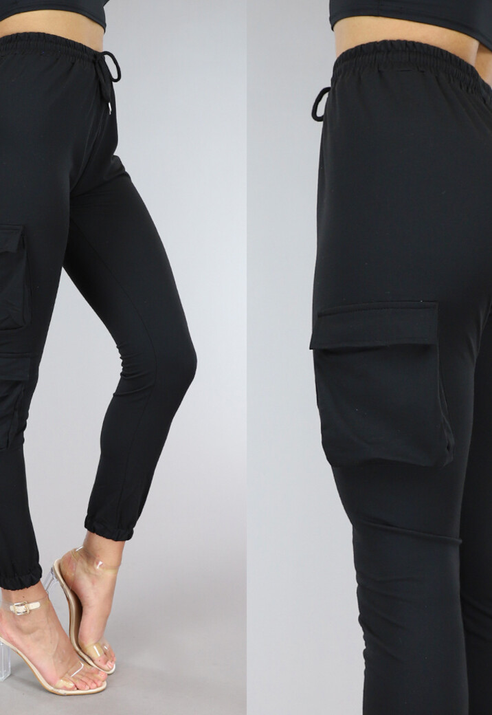 Zwarte Highwaist Cargo Broek met Zakken