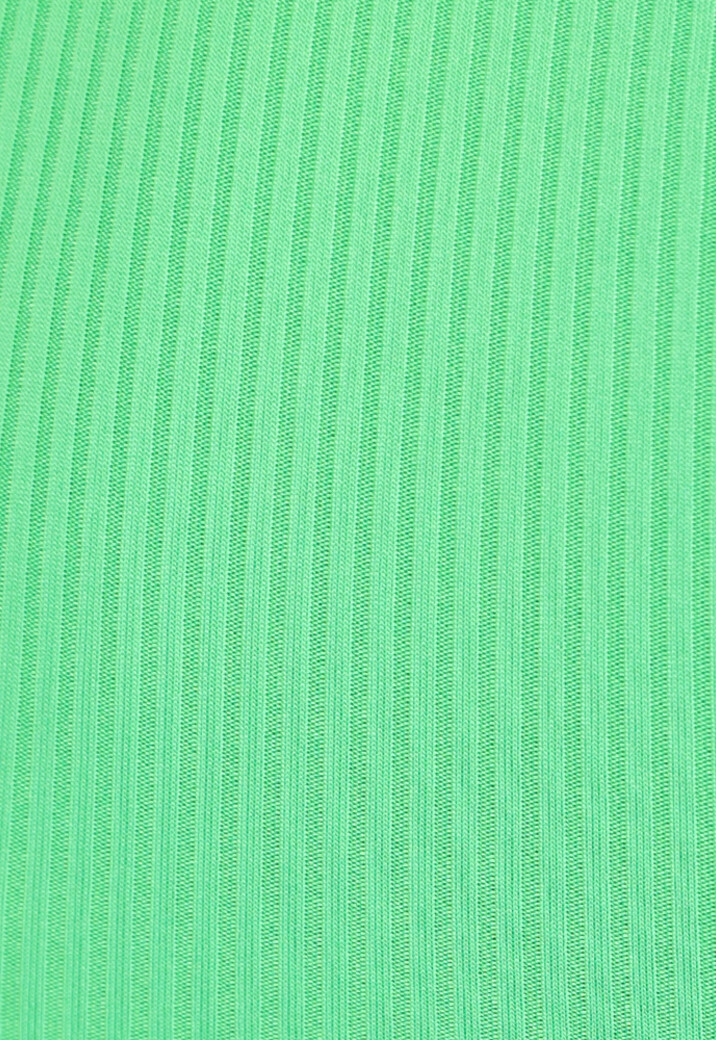 Groene Rib Gebreide Polo Jurk met V-Hals en Split