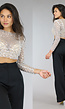 Zilveren Longsleeve Mesh Top met Parels